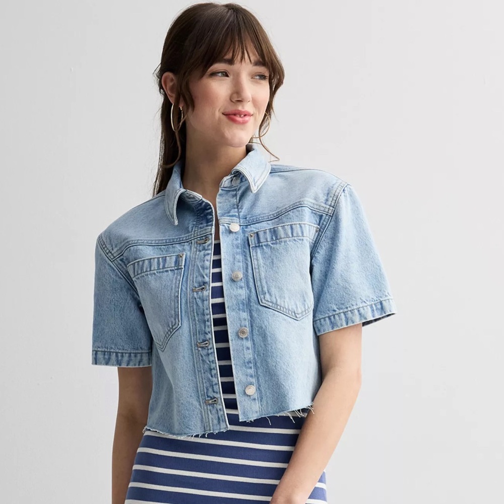 SO Light Blue short sleeve cropped Jean Jacket